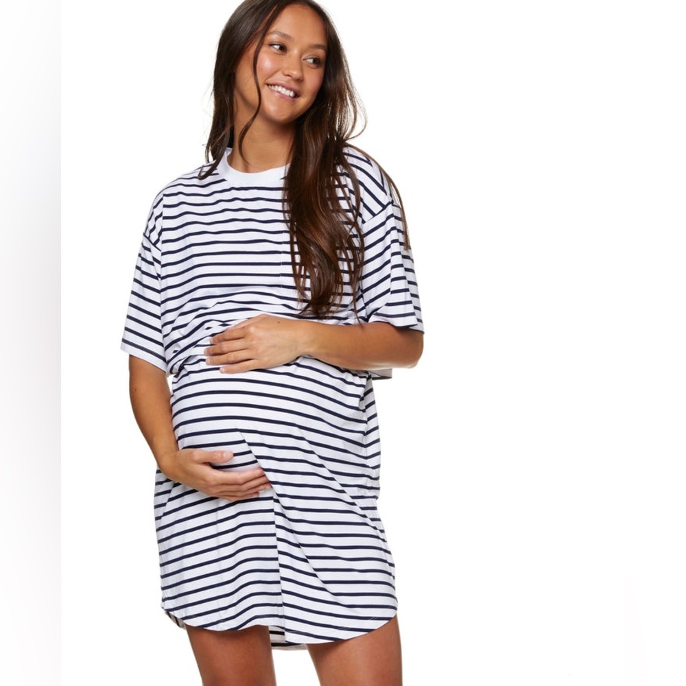 BAE the label Navy White Stripe Night Life Nursing Tee Coastal Nautical Dress XL
